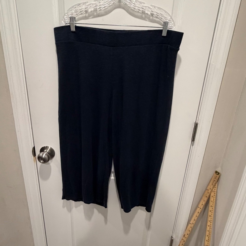 Pure Jill Womens Wide Leg Crop Pants Tencel Linen Blend Navy XL Petite